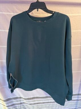 Danskin Teal Crewneck Sweater with Zip Accent